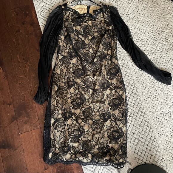 New nwt tadashi shoji designer black cream lace formal cocktail dress size 12 - Picture 2 of 10